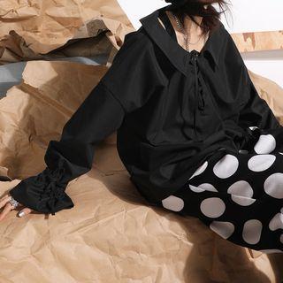 Lace-up Blouse Black - One Size