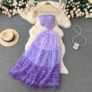 Set: Crop Camisole Top + Mesh Maxi A-line Skirt