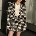 Cropped Open-front Houndstooth Blazer / Mini A-line Skirt