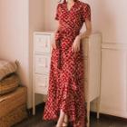 Irregular Hem Patterned Short-sleeve Maxi A-line Dress