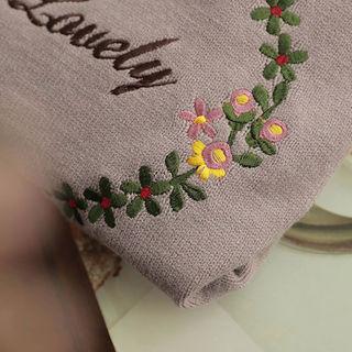 Lettering Flora-embroidered Scallop-hem Sweater
