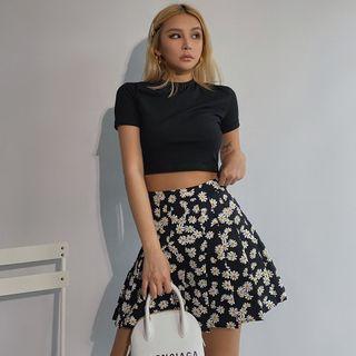 High-waist Daisy-print Mini Skirt