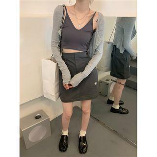 Long-sleeve Crop Top / Tank Top / Detachable-length Skirt