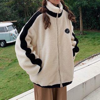 Couple Matching Faux Shearling Two-tone Zip Jacket