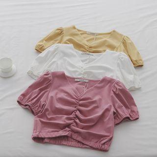 V Neckline Puff-sleeve Top