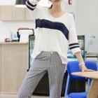 Striped 3/4-sleeve Knit Top