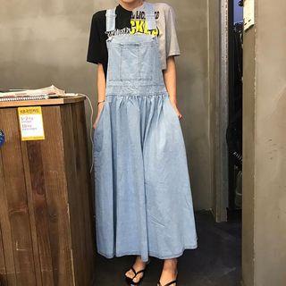 Denim Dungaree Dress Blue - One Size