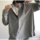 Long-sleeve Buttoned T-shirt Gray - One Size