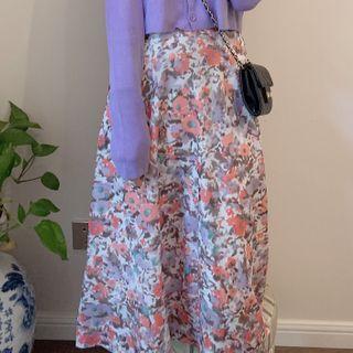Floral Print Midi A-line Skirt Floral Skirt - White - One Size