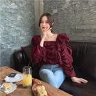 Square-neck Ruched Blouse Fuchsia - One Size