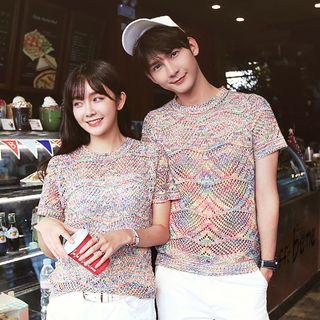 Couple Matching Patterned Short-sleeve Knit Top