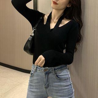 Halter Cold-shoulder Knit Top