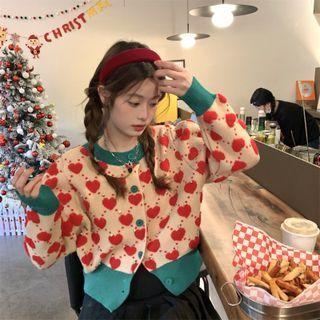 Contrast Trim Heart Cropped Cardigan