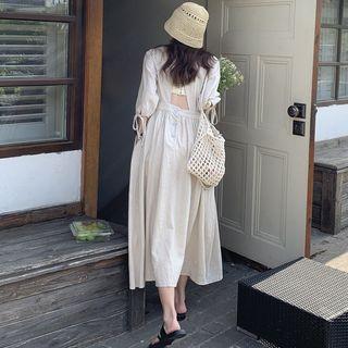 Elbow-sleeve Plain Open Back Dress