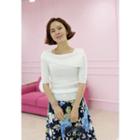 Cape-collar Elbow-sleeve Knit Top