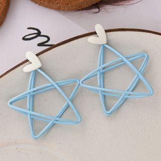 Heart Star Alloy Dangle Earring 1 Pair - Stud Earring - 925 Silver Needle - Light Blue - One Size