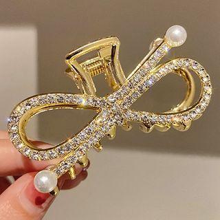 Bow Rhinestone Faux Pearl Hair Clamp Hair Clamp - Gold - One Size