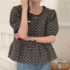 Short-sleeve Floral Embroidered Top Black - One Size