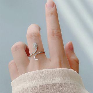 Snake Rhinestone Sterling Silver Open Ring 1 Pc - Silver - One Size