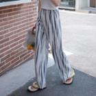 High-waist Two Tone Striped Straight-cut Pants White - One Size