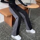 High-waist Two-tone Panel Drawstring-cuff Pants Black & Gray - One Size