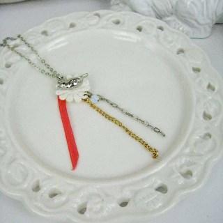 Silver Bird Lace Ribbon Necklace Silver - One Size