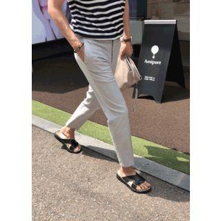 Front-tab Linen Dress Pants