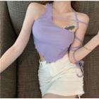 Plain Drawstring Skirt / Set: Irregular Plain Slim-fit Top + Arm Sleeves