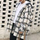 Oversized Plaid Buttoned Hooded Jacket