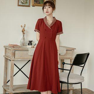 Short-sleeve Double Bresated A-line Dress