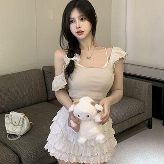 Cap-sleeve Top / Tiered Mini Skirt / Camisole