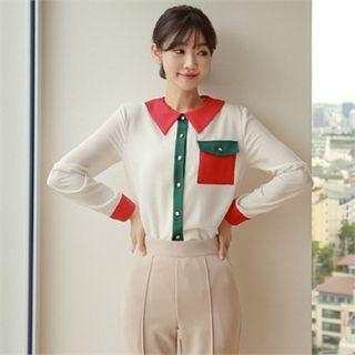 Color-block Pocket-front Blouse