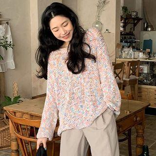 Melange Knit Top Pink & Blue & White - One Size