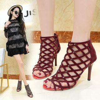 High-heel Perforated Ankle Boots
