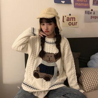 Bear Print Cable-knit Sweater