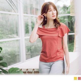 Asymmetric Shoulder Ruffle Trim Plain Top
