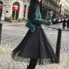 Set: Wave Hem Sweater + Accordion Pleat Mesh Skirt