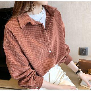 Long-sleeve Plain Loose Fit Corduroy Top