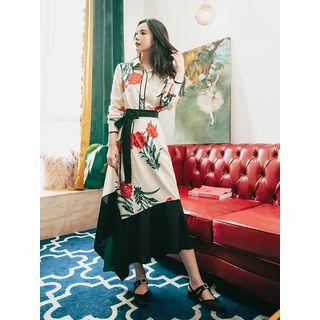 Set: Flower Print Shirt + A-line Maxi Skirt