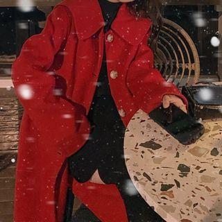 Navy Collar Single-breasted Wool Coat