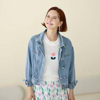 Double-button Denim Jacket Light Blue - One Size