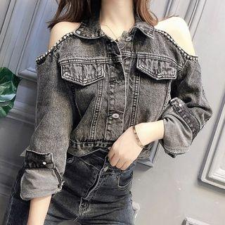 Cold Shoulder Cropped Denim Jacket