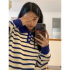 Polo-neck Striped Sweater Blue - One Size
