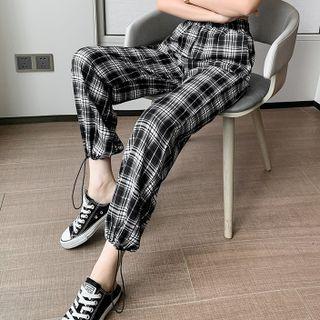 Plaid Drawstring-waist Straight-leg Pants