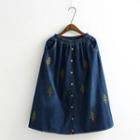 Embroidery Denim Long Skirt