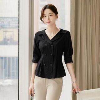Sailor-collar Double-breasted Peplum Blouse