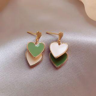 Heart Earring 1 Pair - White & Green - One Size