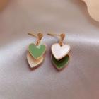 Heart Earring 1 Pair - White & Green - One Size