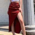 Plaid Irregular Hem Midi Skirt