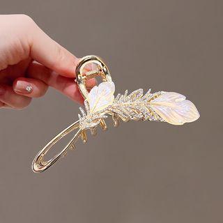 Feather Rhinestone Alloy Hair Clamp Gold - One Size